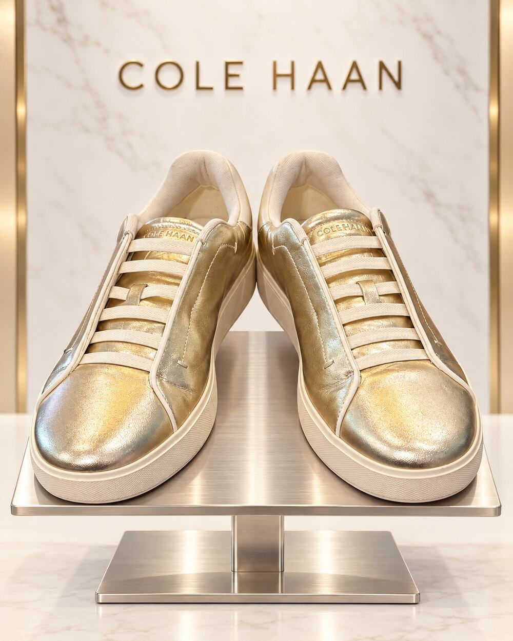 Cole Haan GrandPrø Luxe Soft Gold Metallic Leather Slip-On Sneakers 8B